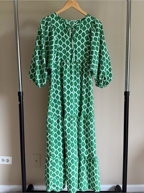 Green Floral Geometric Tiered Maxi Dress